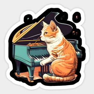 Cute Funny Cat Playing Piano - Musician Cat Lover Sticker